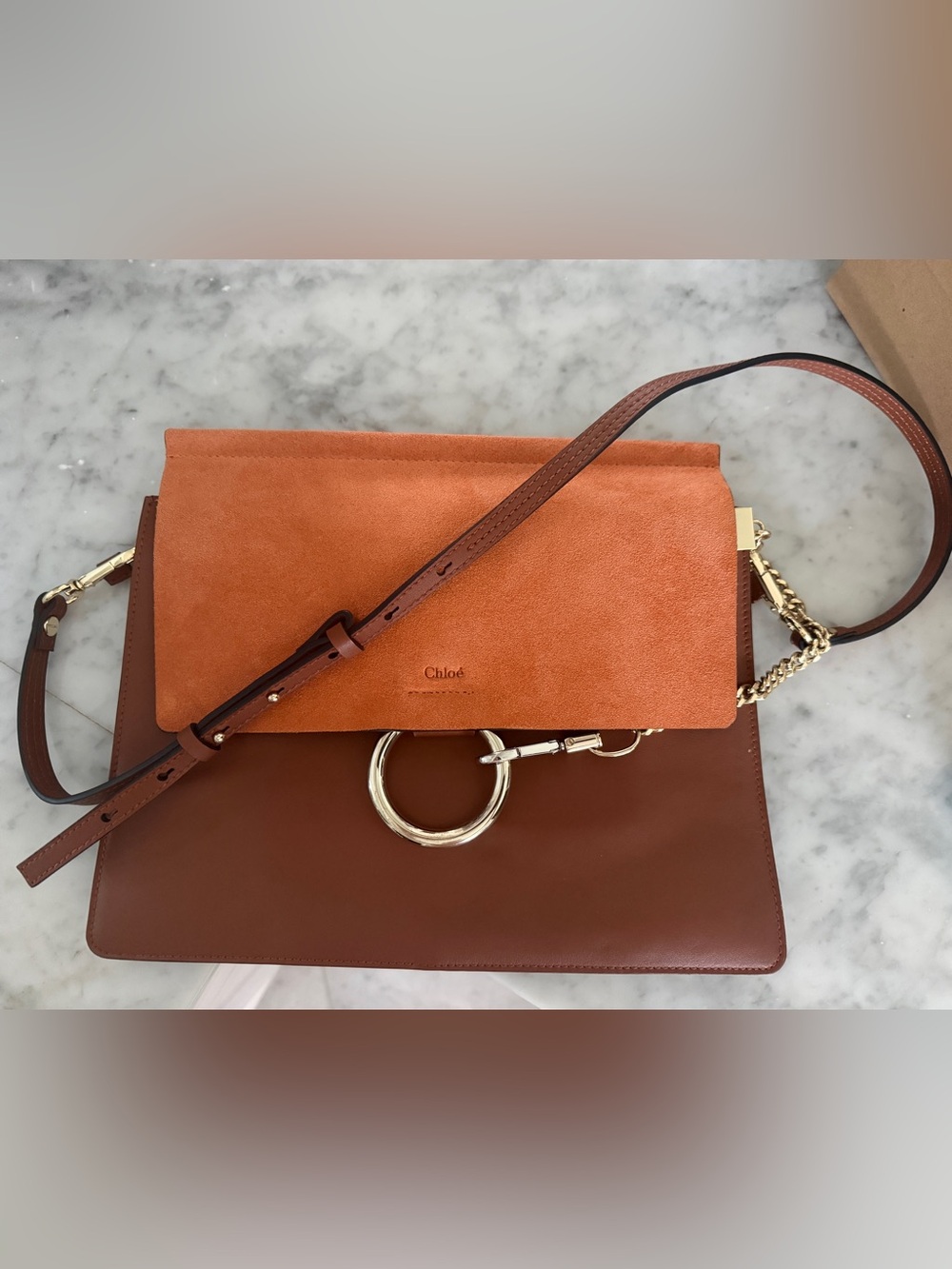 Chloé Two-Tone Brown and Rust Suede & Leather Shoulder Bag